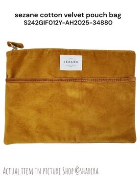 sezane women's cotton velvet pouch clutch handbag mustard yellow / Golden